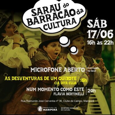 SARAU DO BARRACÃO DA CULTURA – NESTE SÁBADO, 17 DE JUNHO!